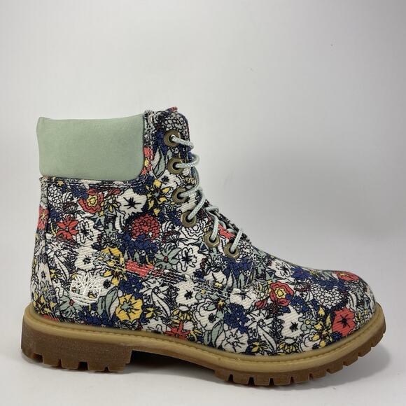 Timberland 6'' Classic Floral Canvas Light Green Waterproof Boots Womens Size 8 - Picture 1 of 11